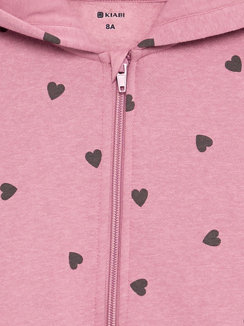 Sudadera con cremallera y capucha estampada Rosa - Kiabi