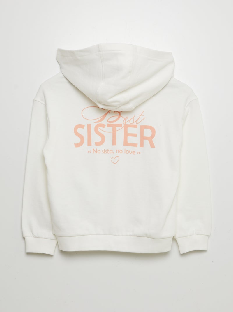 Sudadera con cremallera y capucha 'Sister' BLANCO - Kiabi