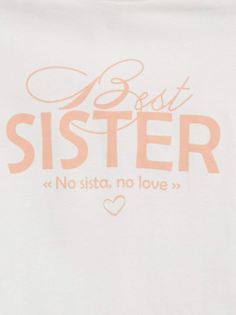 Sudadera con cremallera y capucha 'Sister' BLANCO - Kiabi