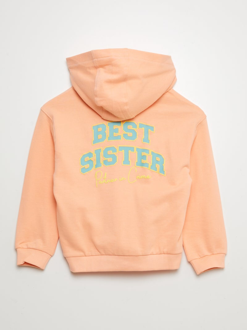 Sudadera con cremallera y capucha 'Sister' NARANJA - Kiabi