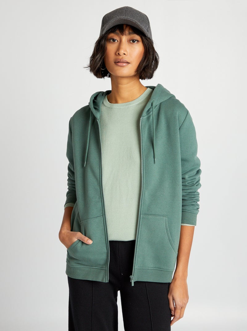 Sudadera con cremallera y capucha verde gris - Kiabi
