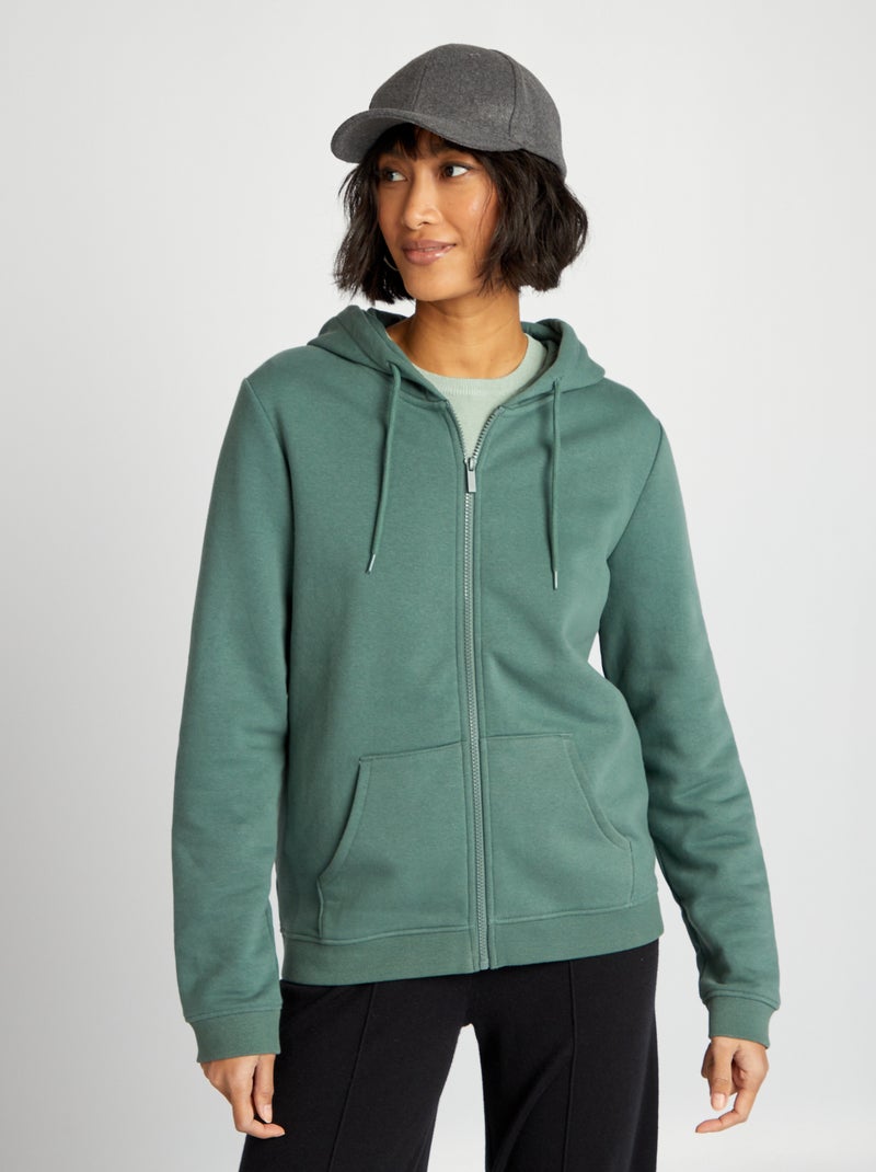 Sudadera con cremallera y capucha verde gris - Kiabi