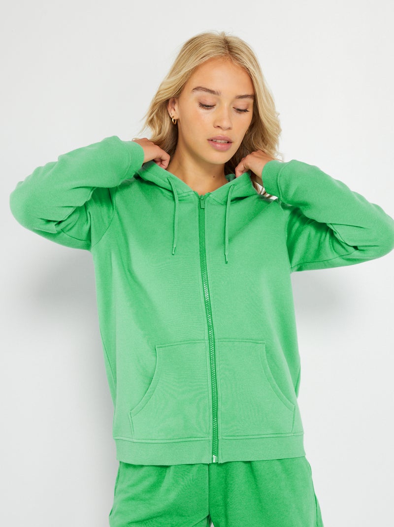 Sudadera con cremallera y capucha VERDE - Kiabi