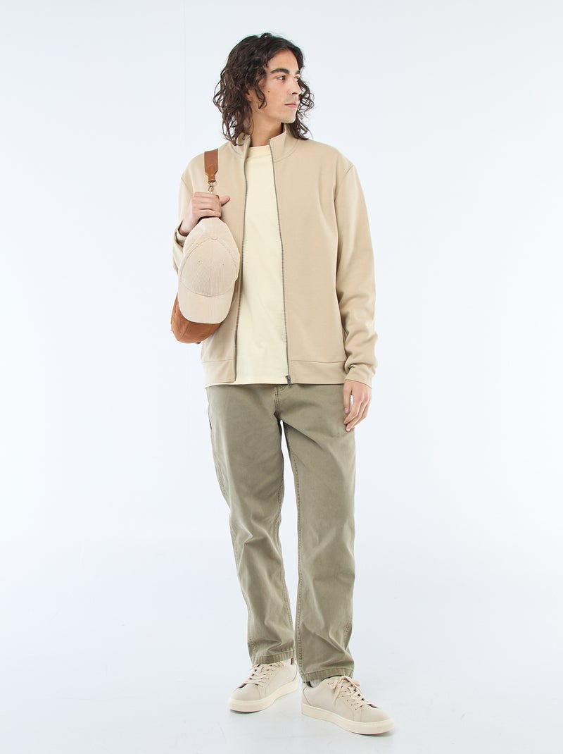 Sudadera con cremallera y cuello alto Beige - Kiabi