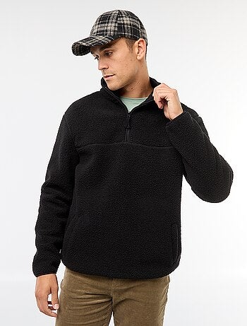Sudadera con cremallera y cuello alto liso