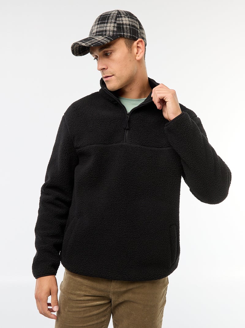 Sudadera con cremallera y cuello alto liso Negro Hombre