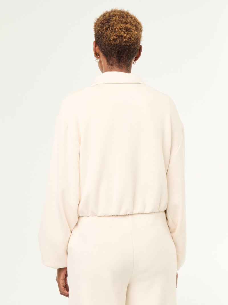 Sudadera con cremallera y cuello de camisa Beige - Kiabi
