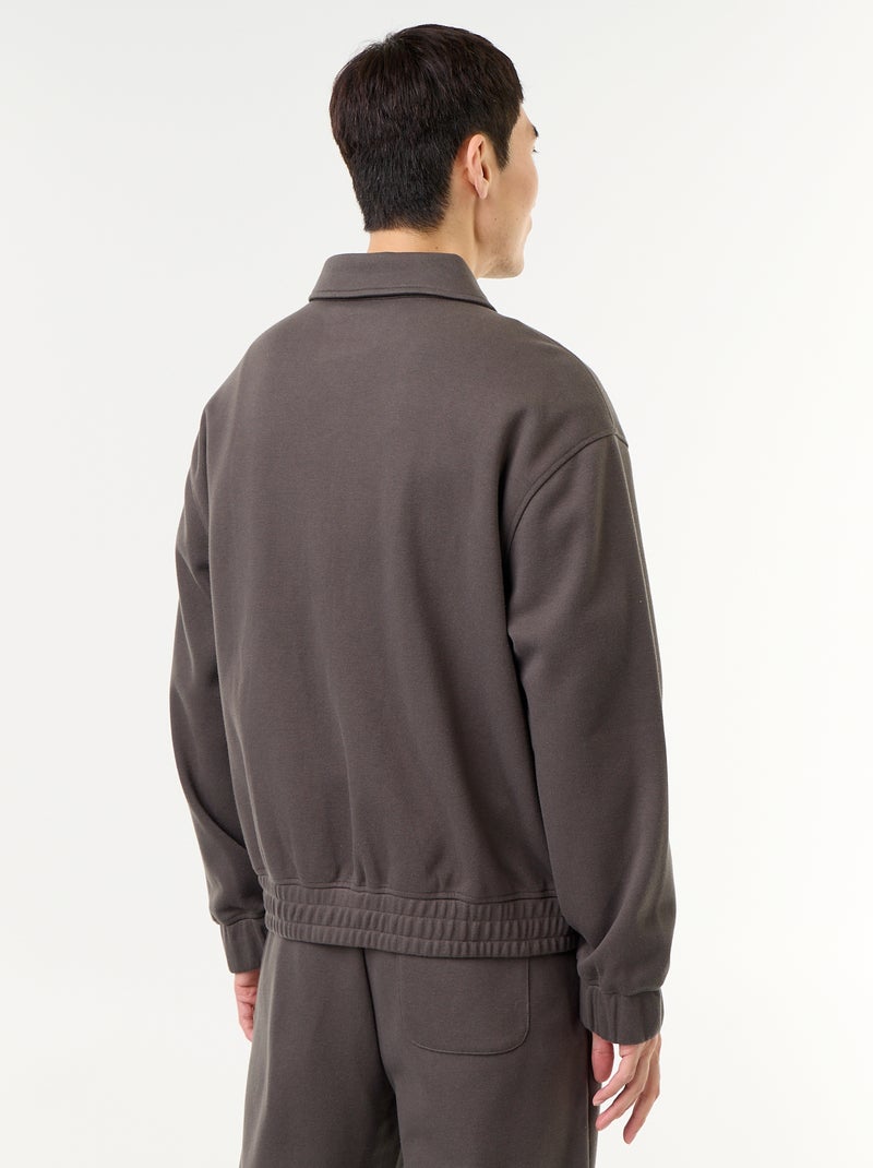 Sudadera con cremallera y cuello de camisa Kaki - Kiabi