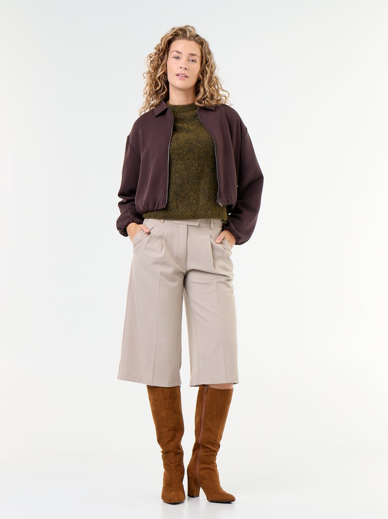 Sudadera con cremallera y cuello de camisa Marron - Kiabi