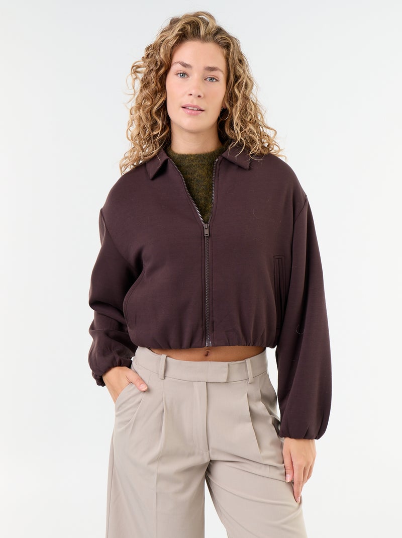 Sudadera con cremallera y cuello de camisa Marron - Kiabi