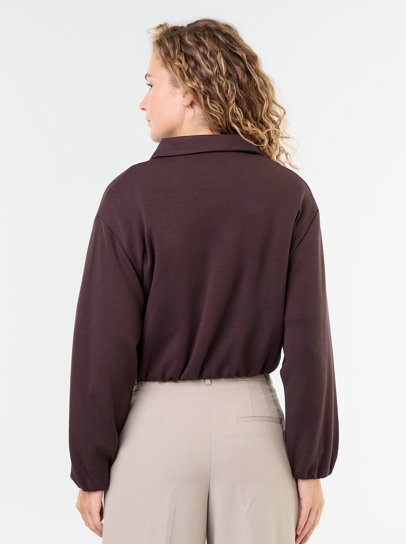 Sudadera con cremallera y cuello de camisa Marron - Kiabi