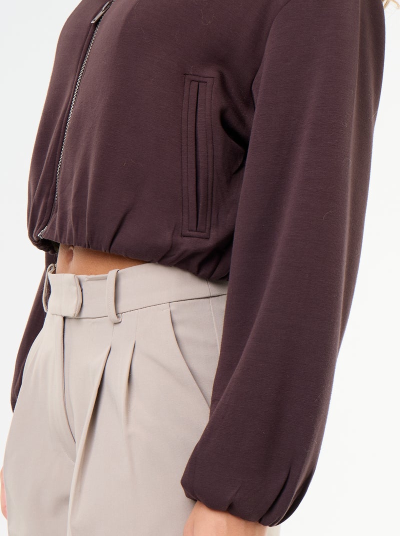 Sudadera con cremallera y cuello de camisa Marron - Kiabi