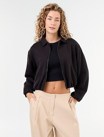 Sudadera con cremallera y cuello de camisa