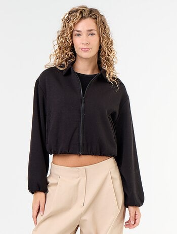 Sudadera con cremallera y cuello de camisa