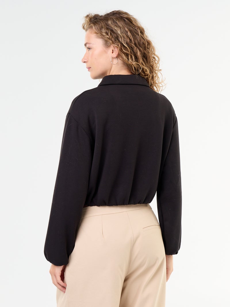 Sudadera con cremallera y cuello de camisa Negro - Kiabi