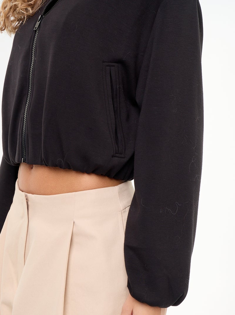 Sudadera con cremallera y cuello de camisa Negro - Kiabi