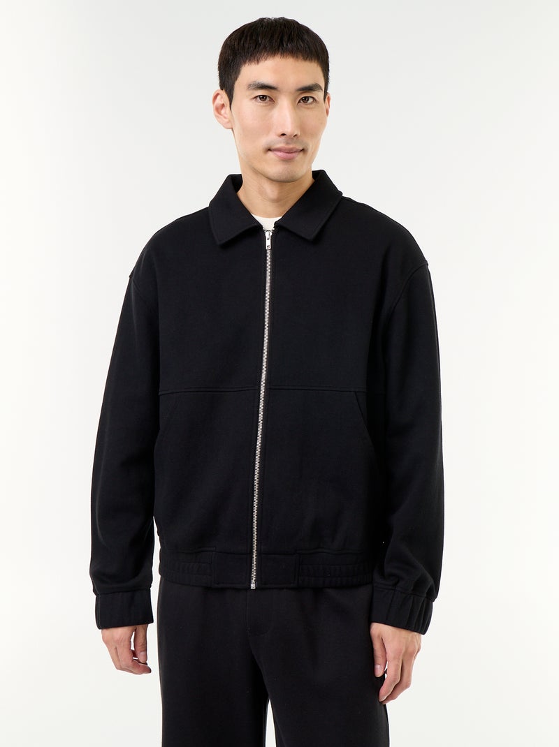 Sudadera con cremallera y cuello de camisa Negro - Kiabi