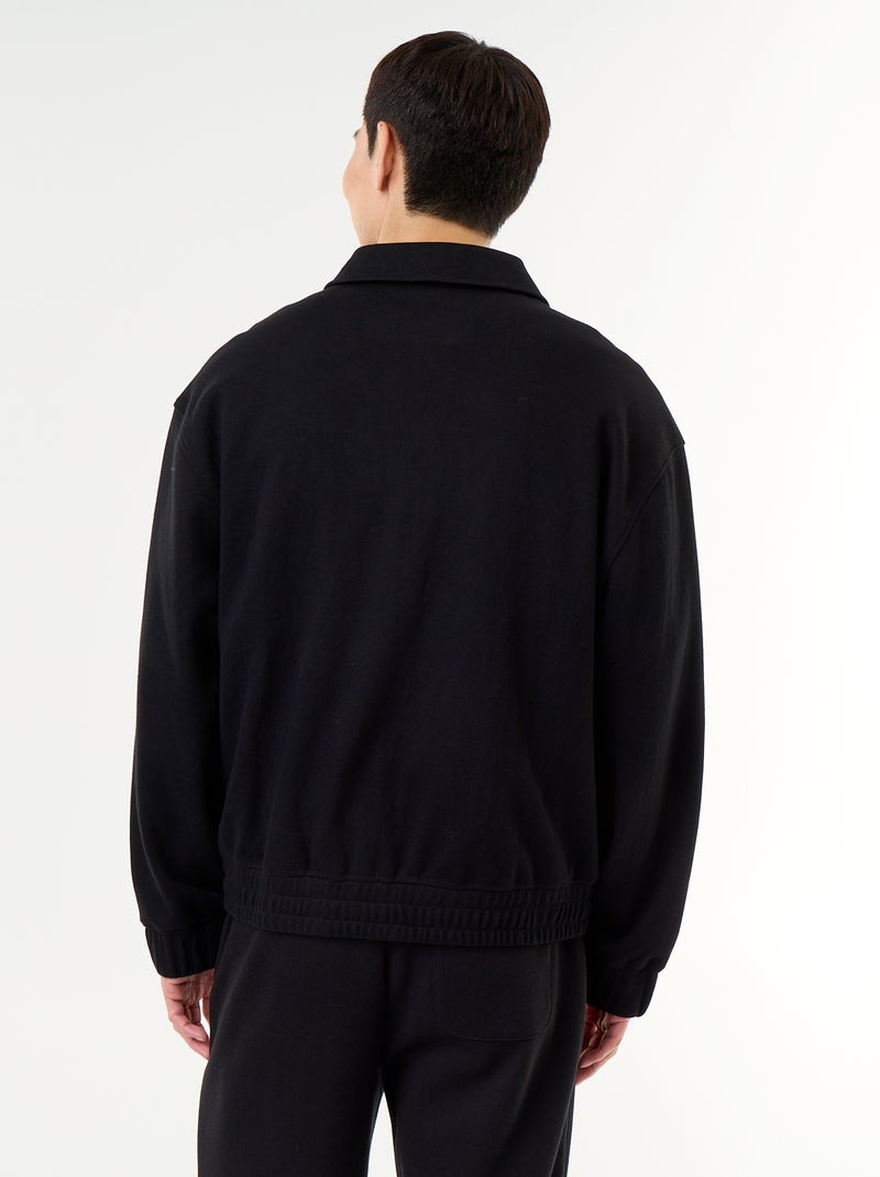 Sudadera con cremallera y cuello de camisa Negro - Kiabi