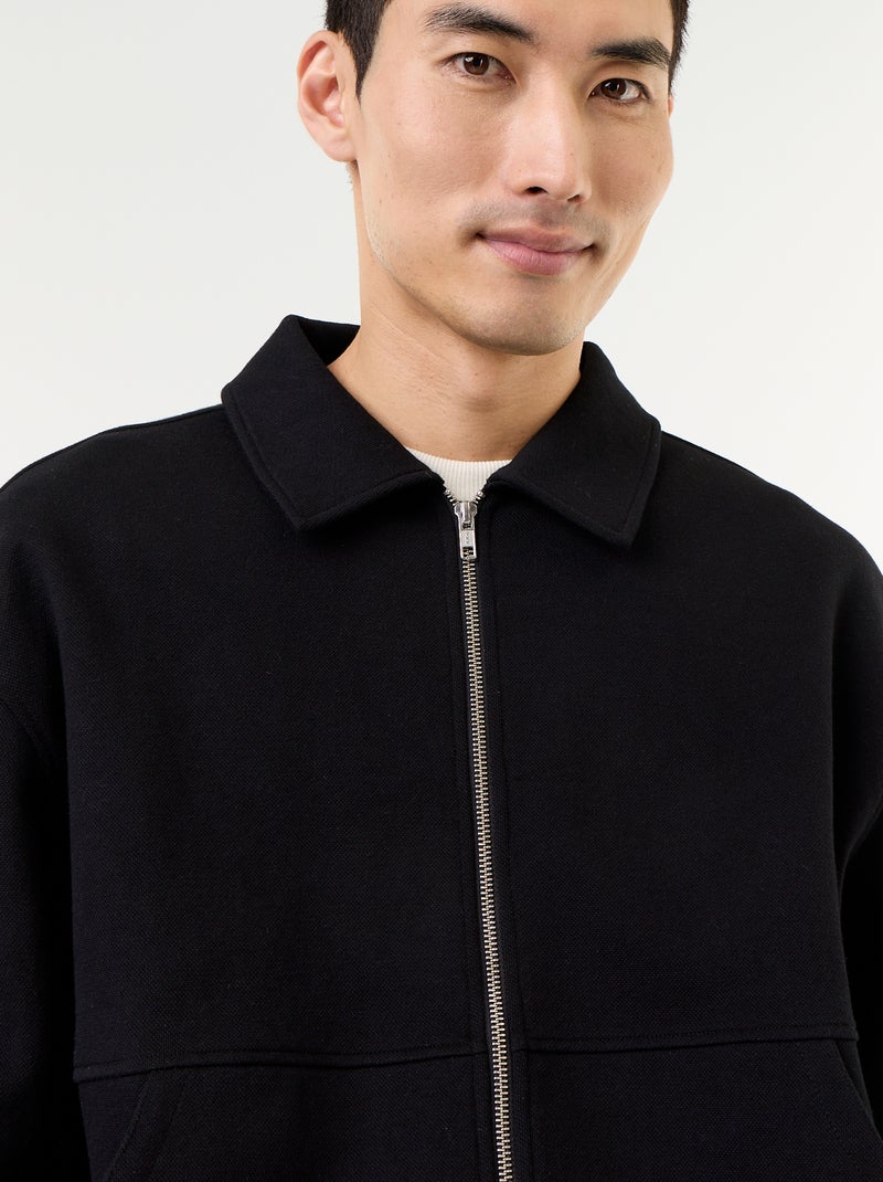 Sudadera con cremallera y cuello de camisa Negro - Kiabi