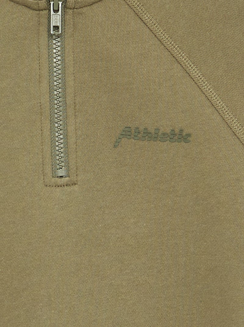 Sudadera con cuello alto de cremallera Kaki - Kiabi