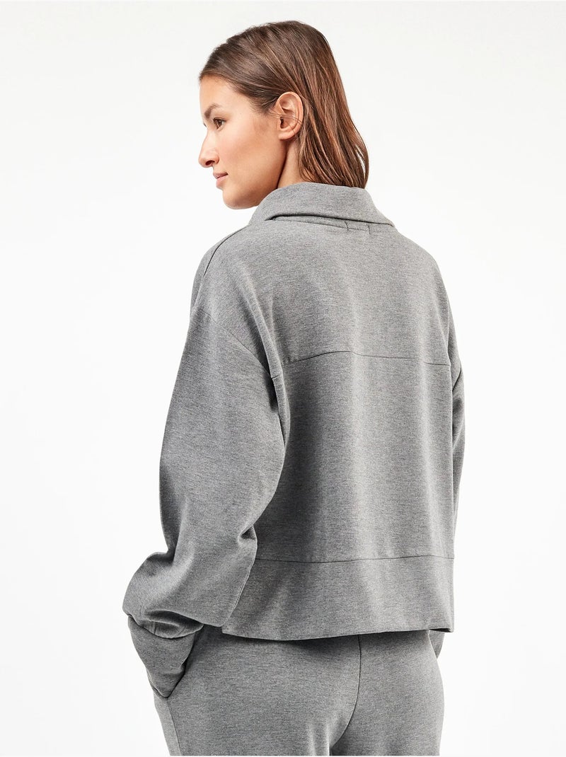 Sudadera con cuello alto y cremallera delantera, en tejido de felpa Gris jaspeado - Kiabi