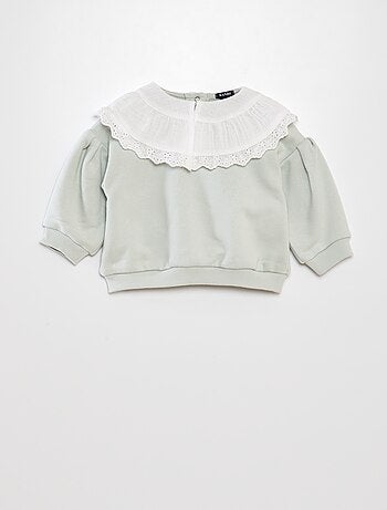 Sudadera con cuello amplio de gasa de algodón + bordados