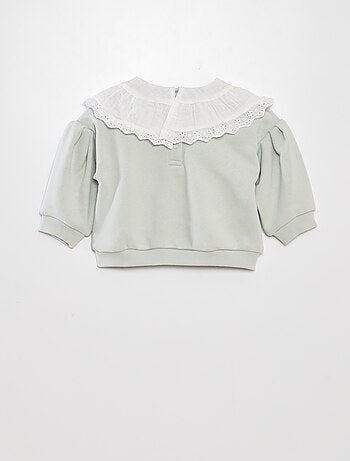 Sudadera con cuello amplio de gasa de algodón + bordados