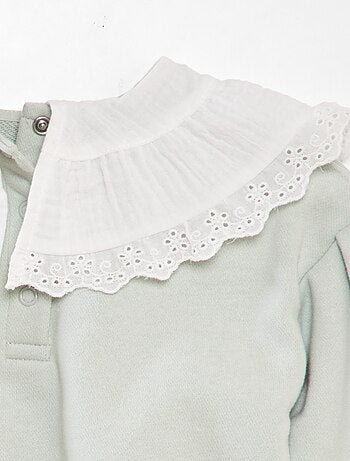 Sudadera con cuello amplio de gasa de algodón + bordados