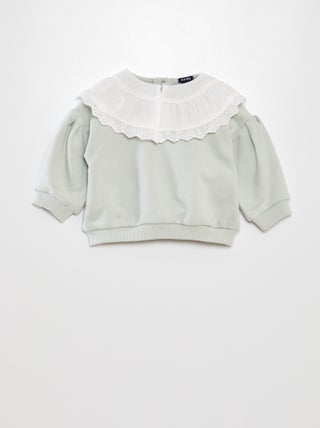 Sudadera con cuello amplio de gasa de algodón + bordados