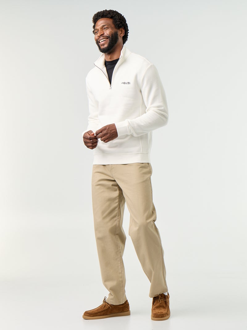 Sudadera con cuello camionero Blanco - Kiabi