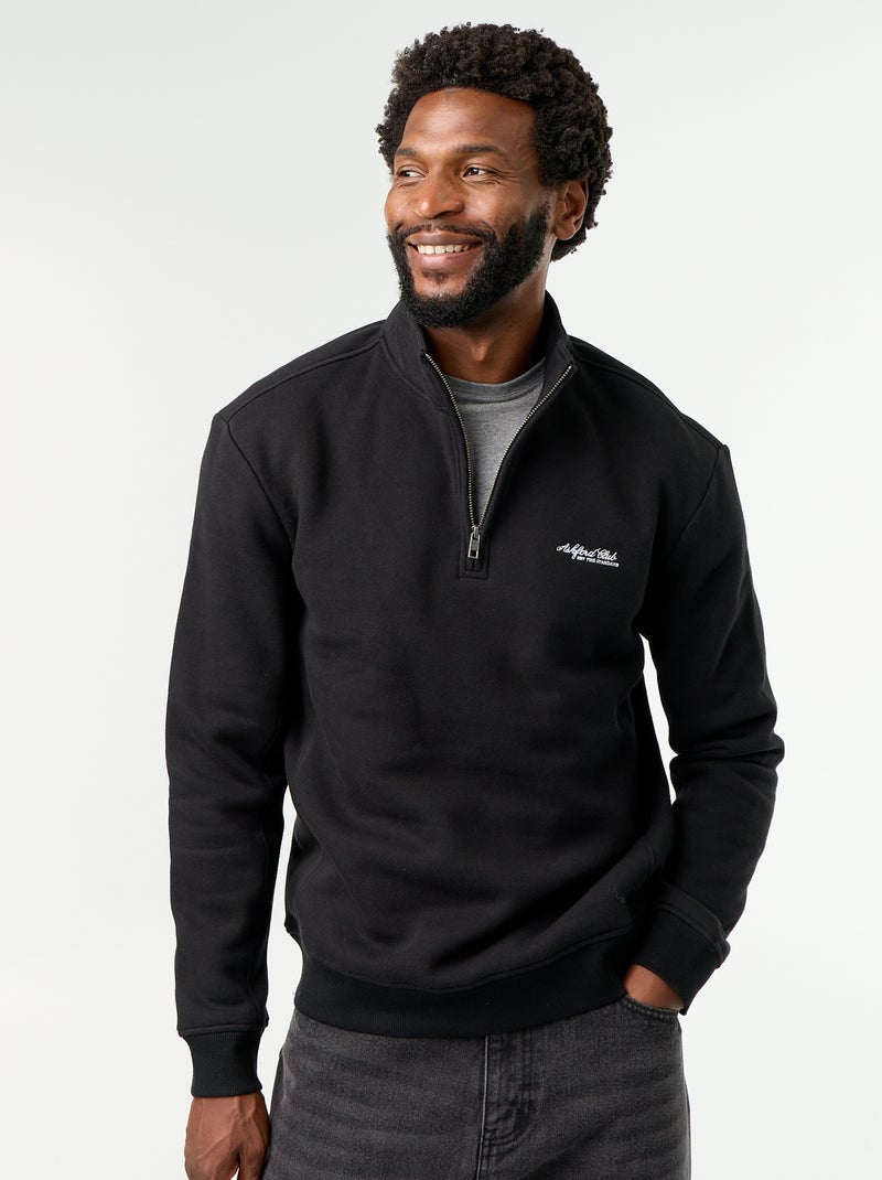 Sudadera con cuello camionero Negro - Kiabi
