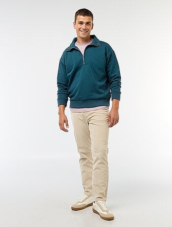 Sudadera con cuello chimenea y cremallera en algodón