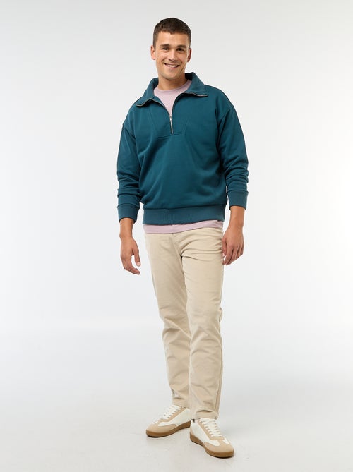 Sudadera con cuello camionero y cremallera en algodón - Kiabi Sudadera con cuello camionero y cremallera en algodón - Kiabi