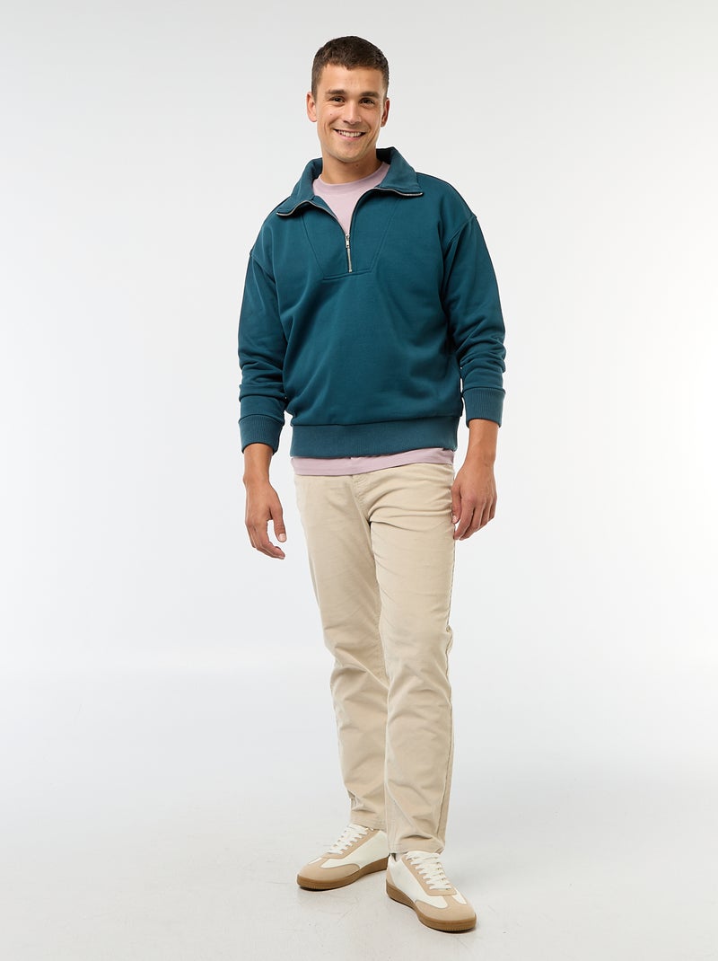 Sudadera con cuello camionero y cremallera en algodón Azul - Kiabi