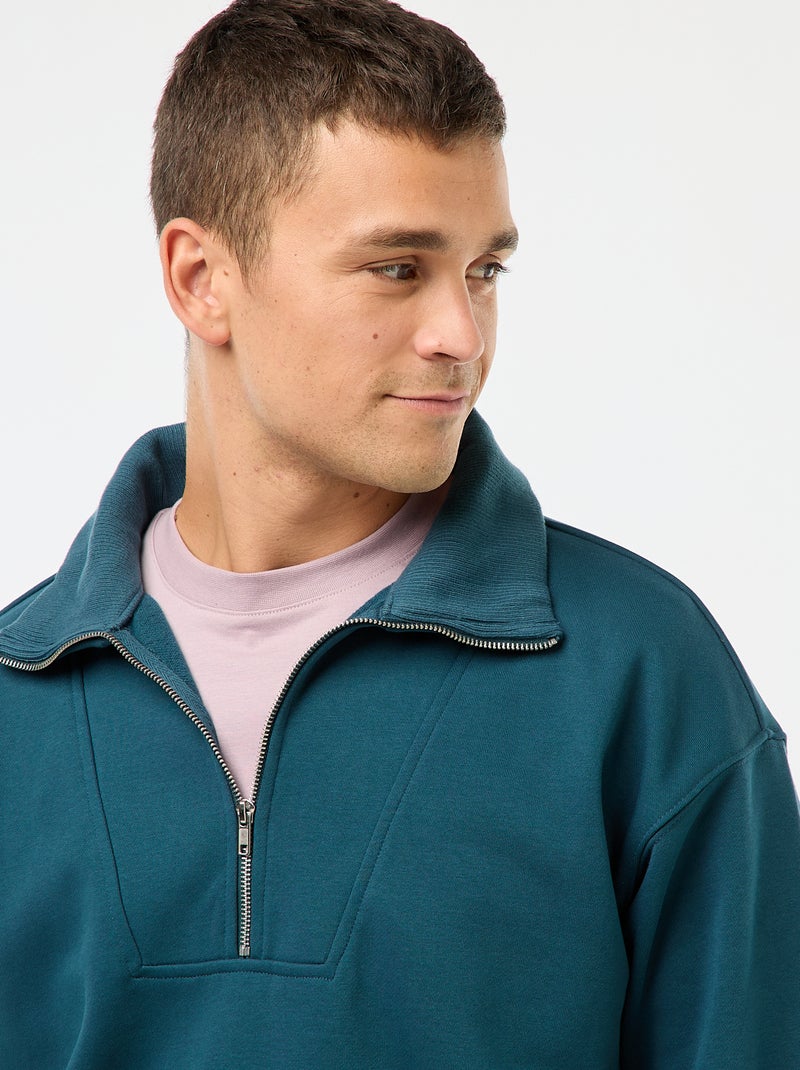 Sudadera con cuello camionero y cremallera en algodón Azul - Kiabi