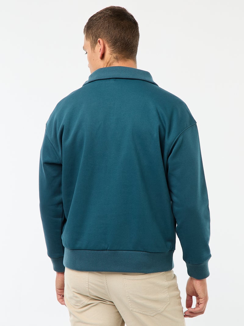 Sudadera con cuello camionero y cremallera en algodón Azul - Kiabi