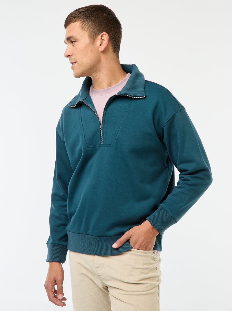Sudadera con cuello camionero y cremallera en algodón Azul - Kiabi