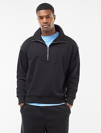 Sudadera con cuello chimenea y cremallera en algodón