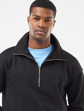 Sudadera con cuello chimenea y cremallera en algodón