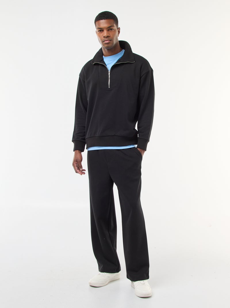 Sudadera con cuello camionero y cremallera en algodón Negro - Kiabi