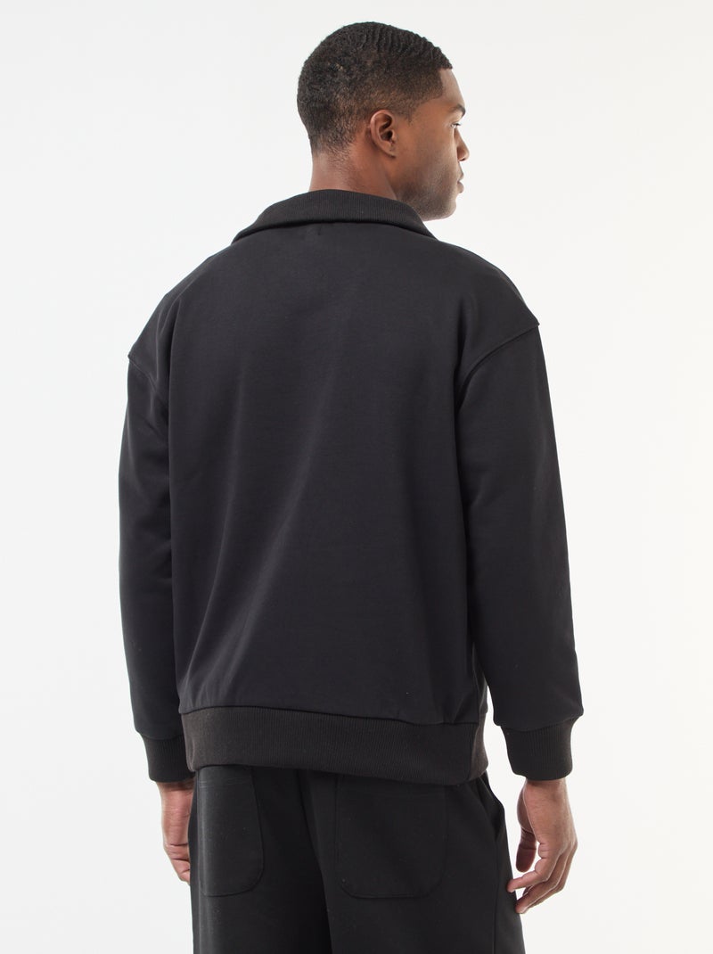Sudadera con cuello camionero y cremallera en algodón Negro - Kiabi
