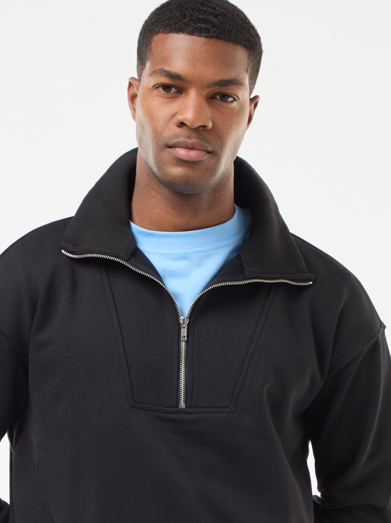 Sudadera con cuello camionero y cremallera en algodón Negro - Kiabi