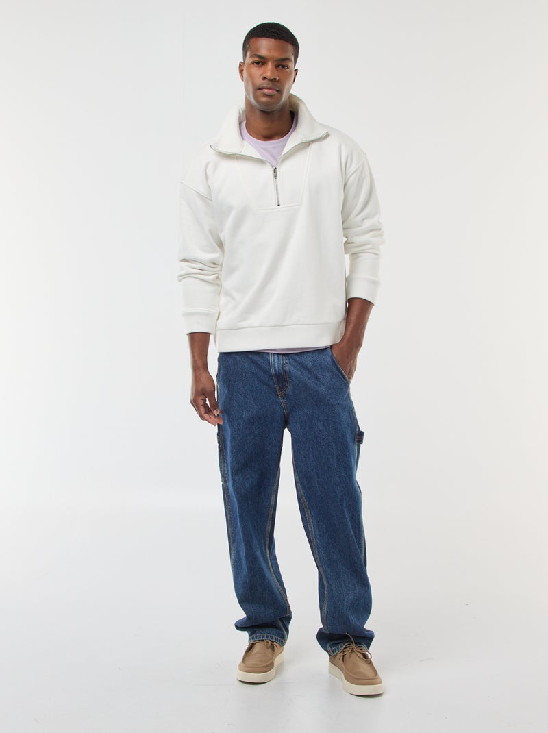 Sudadera con cuello chimenea y cremallera en algodón Blanco - Kiabi