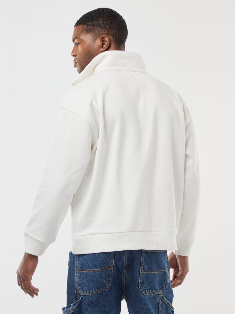 Sudadera con cuello chimenea y cremallera en algodón Blanco - Kiabi
