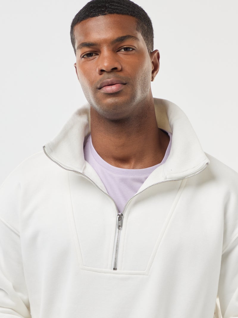 Sudadera con cuello chimenea y cremallera en algodón Blanco - Kiabi