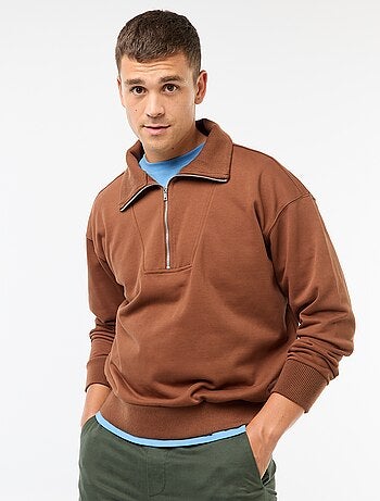 Sudadera con cuello chimenea y cremallera en algodón