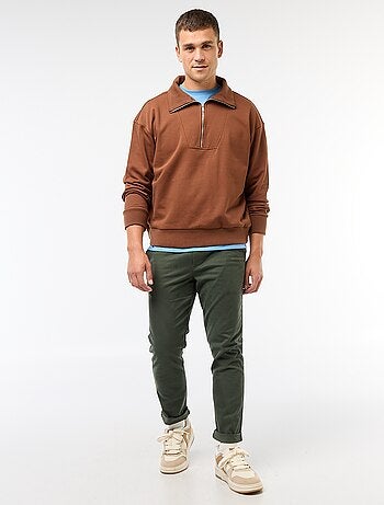 Sudadera con cuello chimenea y cremallera en algodón