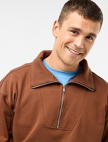 Sudadera con cuello chimenea y cremallera en algodón