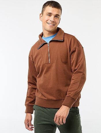 Sudadera con cuello chimenea y cremallera en algodón