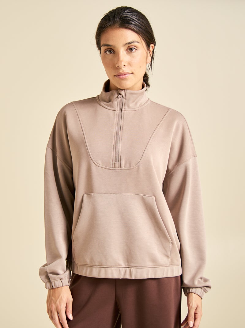 Sudadera con cuello cremallera Beige - Kiabi